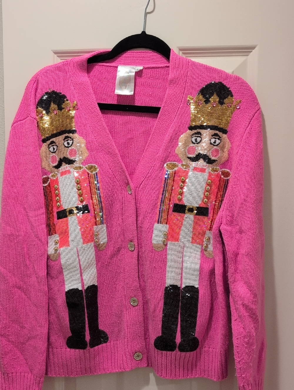 Queen Of Sparkles Pink Sequin Nutcracker Cardigan Size M